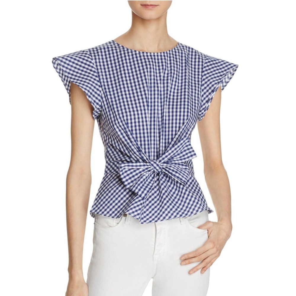 Lucy Paris Belted Ruffle Sleeve Gingham Top